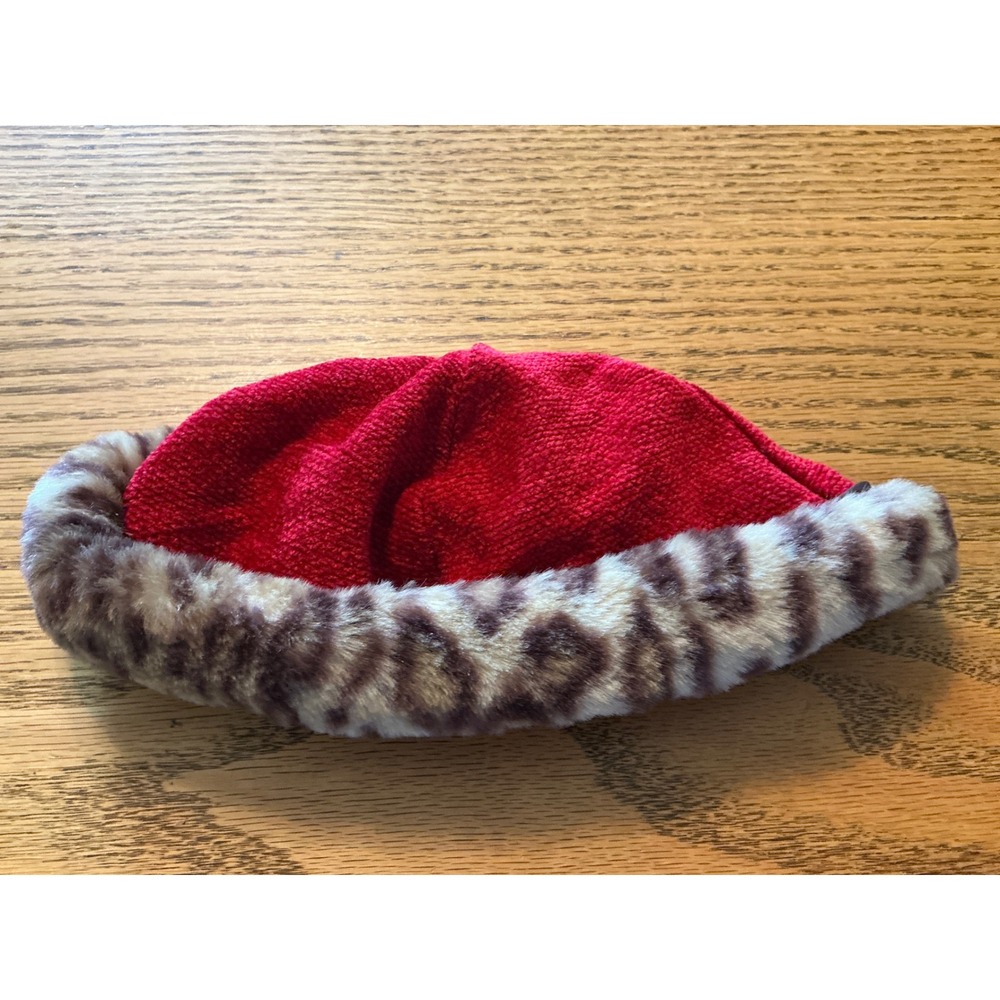 American Girl Bitty Chocolate Cherry ML Leopard Faux Fur Trim Winter Beanie Hat